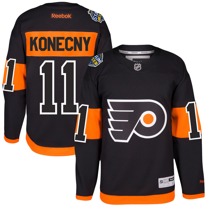 Men Philadelphia Flyers #11 Travis Konecny Reebok Black 2017 Stadium Series Player Premier Jersey (1)